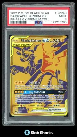 2021 POKEMON BLACK STAR PROMO #SM248 PIKACHU ZEKROM GX TAG TEAM FULL ART PSA 9 - Image 1