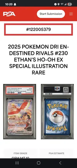 Ehans Ho-oh EX #230 Psa 10 Pokemon Card 2025 Mint Condition English - Image 2