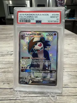PSA 10 GEM MT - LYCANROC GX Card SV66/SV94 Pokemon TCG Hidden Fates Shiny Vault - Image 1