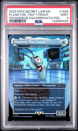2025 Magic The Gathering Secret Lair SpongeBob Plankton Tiny Tyrant Foil PSA 9 - Image 1