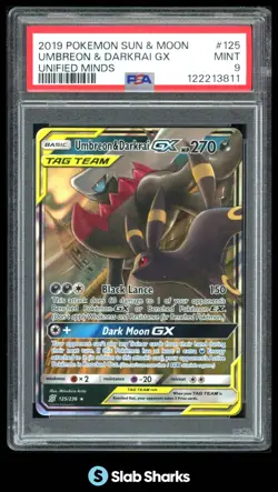 2019 POKEMON SUN & MOON UNIFIED MINDS #125/236 UMBREON DARKRAI GX TAG TEAM PSA 9 - Image 1