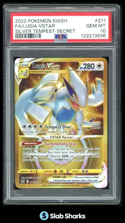 2022 POKEMON SILVER TEMPEST #211/195 LUGIA VSTAR FULL ART SECRET RARE PSA 10 - Image 1