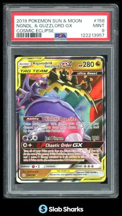 2019 POKEMON SM COSMIC ECLIPSE #158/236 NAGANADEL GUZZLORD GX TAG TEAM PSA 9 - Image 1
