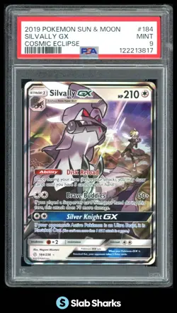 2019 POKEMON SUN & MOON COSMIC ECLIPSE #184/236 SILVALLY GX HOLO PSA 9 - Image 1