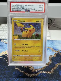 Pokemon Pikachu TCG Holo Rare Promo SWSH039 General Mills Graded Card PSA 9 - Image 1
