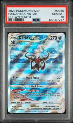 2023 POKEMON SWORD & SHIELD CROWN ZENITH #GG50 FULL ART/DARKRAI VSTAR PSA 10 - Image 1