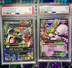 2015 Pokemon XY Breakthrough #64 Mega M Mewtwo EX PSA - 2 Card LOT/M Tyrantar Ex - Image 1
