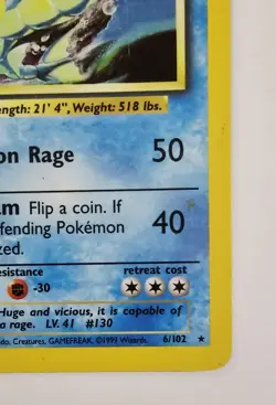 Pokemon Gyarados Holo Rare TCG Card 6/102 Base Set WOTC 1999 Unlimited Vintage - Image 4