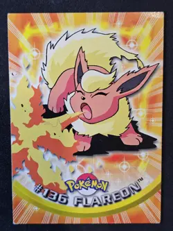 POKEMON Topps Card #136 FLAREON Non Holo Blue Logo HP TV Animation 1999 - Image 1
