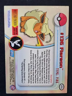 POKEMON Topps Card #136 FLAREON Non Holo Blue Logo HP TV Animation 1999 - Image 2