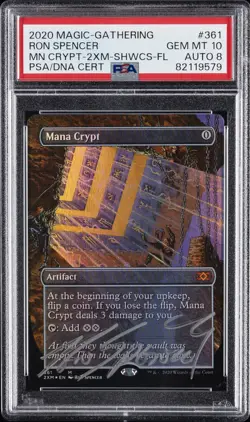 2020 MTG DOUBLE MASTERS SHOWCASE FOIL #361 MANA CRYPT PSA 10 AUTO 8 - Image 1