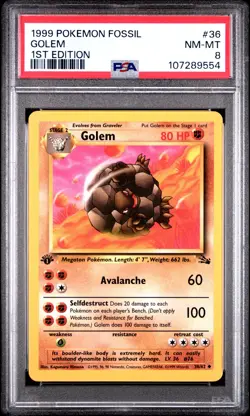 PSA 8 NM/MT 1999 POKEMON FOSSIL 36 GOLEM 1ST EDITION ENGLISH - Image 1