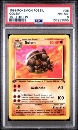 PSA 8 NM/MT 1999 POKEMON FOSSIL 36 GOLEM 1ST EDITION ENGLISH - Image 3