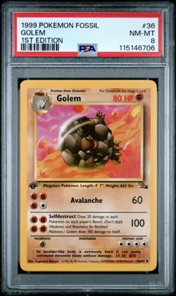 PSA 8 NM/MT 1999 POKEMON FOSSIL 36 GOLEM 1ST EDITION ENGLISH - Image 5