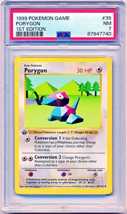 1999 Pokemon Base Set Porygon 1st Edition #39 PSA 7 - POP 156 - QTY AVAIL - Image 1