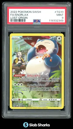 2022 POKEMON SWSH LOST ORIGIN #TG10/TG30 SNORLAX FULL ART TRAINER GALLERY PSA 9 - Image 1