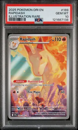 2025 Pokemon DRI EN Rapidash Illustration Rare #189 PSA 10 Gem Mint - Image 1