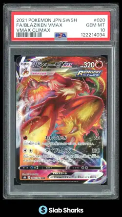 2021 POKEMON SWSH JAPANESE #020/184 BLAZIKEN VMAX FULL ART CLIMAX PSA 10 - Image 1