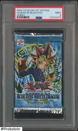 2002 Yu-Gi-Oh! 1st Edition Legend of Blue Eyes Hobby Booster Pack Sealed PSA 9 - Image 1