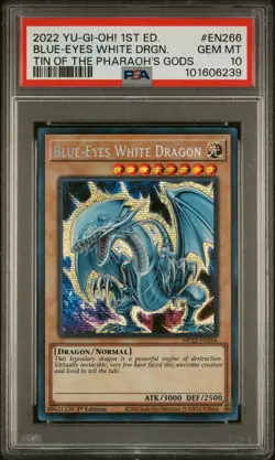 2022 YU-GI-OH! TIN OF PHARAOH'S GODS 1ST EDITION BLUE-EYES WHITE DRAGON PSA 10 - Image 1