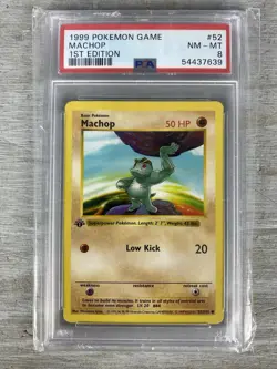 1999 1st Edition Machop Shadowless (PSA 8 NM-MT) 52/102 Pokemon Card. - Image 1