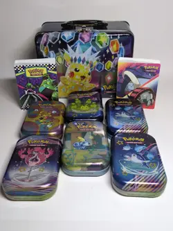 POKEMON TCG 2024 FALL COLLECTORS CHEST LUNCH BOX 6 S&V TINS 2 BINDERS NO CARDS - Image 1