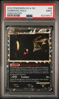 2010 Pokemon HG & SS Umbreon Prime Holo Mint PSA 9 Undaunted Card #86 - Image 1