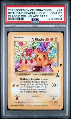 2021 POKEMON CELEBRATIONS CLASSIC COLL #24 BIRTHDAY PIKACHU-HOLO PSA 10 - Image 1