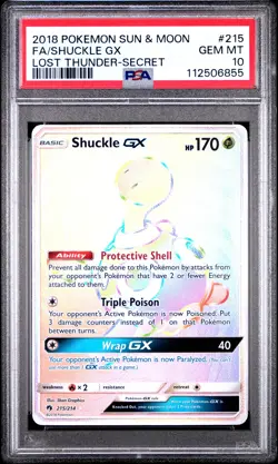 2018 POKEMON SUN & MOON LOST THUNDER SECRET #215 FULL ART/SHUCKLE GX PSA 10 - Image 1