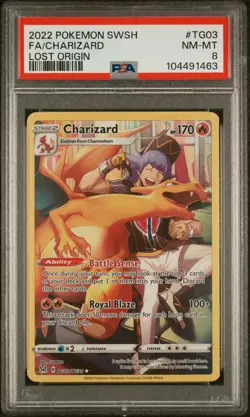 2022 POKEMON SWORD & SHIELD LOST ORIGIN #TG03 FULL ART/CHARIZARD PSA 8 - Image 1