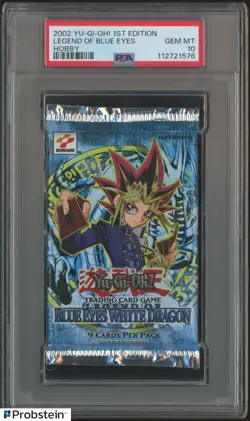 2002 Yu-Gi-Oh! 1st Edition Legend of Blue Eyes Hobby Booster Pack Sealed PSA 10 - Image 1