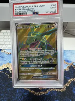 Rayquaza GX Full Art Holo Card 160/168 PSA 9 Pokemon Celestial Storm - Image 1