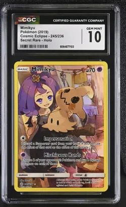CGC 10 GEM MINT Mimikyu Cosmic Eclipse 245/236 Secret Rare Holo Pokemon Card - Image 1