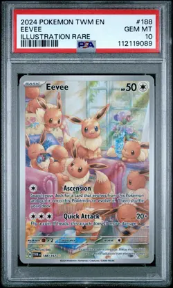 2024 POKEMON TWM EN-TWILIGHT MASQUERADE ILLUSTRATION RARE #188 EEVEE PSA 10 - Image 1