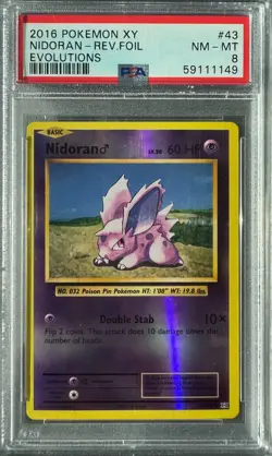 NIDORAN REVERSE HOLO 43/108 PSA 8 XY EVOLUTIONS POKEMON 2016 - Image 1