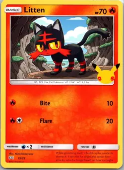 Pokemon TCG Litten 15/25 - Non-Holo - 25th Anniversary McDonalds Promo NM - Image 1