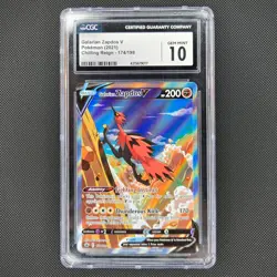Galarian Zapdos v Alternate Full Art Card 174/198 Chilling Reign CGC 10 Gem Mint - Image 1