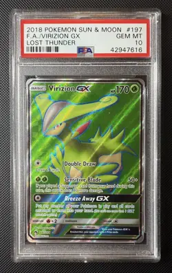PSA 10 VIRIZION GX 197 LOST THUNDER FULL ART SUN MOON 2018 POKEMON - Image 1
