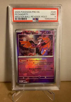 FEZANDIPITI 045/131 Pokemon Prismatic Evolutions Master Ball Reverse Holo PSA 9 - Image 1