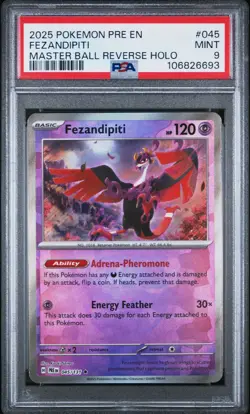 FEZANDIPITI 045/131 Pokemon Prismatic Evolutions Master Ball Reverse Holo PSA 9 - Image 3