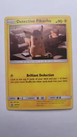 Pokemon Card Detective Pikachu SM194 Black Star Promo Cosmos Holo - Image 1