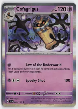 Pokemon Cofagrigus 083/191 Holo Rare SV08: Surging Sparks NM - Image 1