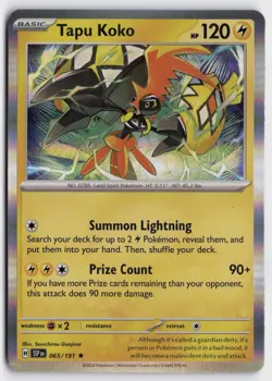 Pokemon Tapu Koko 065/191 Holo Rare SV08: Surging Sparks NM - Image 1