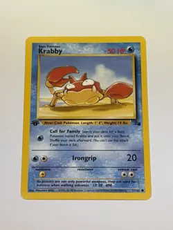 Vintage Pokemon Card TCG Krabby Fossil Set 51/62 Regular 1st Edition Common NM/M - Image 1
