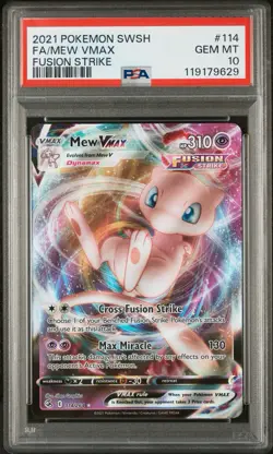 PSA 10 Mew VMAX 114/264 FULL ART HOLO Swsh Fusion Strike Pokemon Card GEM MINT - Image 1