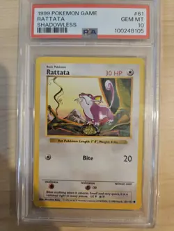 PSA 10 Pokemon TCG Rattata Shadowless Base Set 61/102 - Image 1