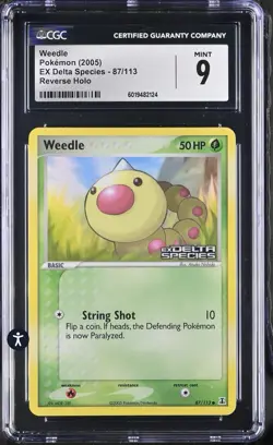 Pokemon EX Delta Species 87/113 Weedle Reverse Holo Stamped 2005 CGC 9 MINT - Image 2