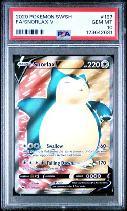 2020 POKEMON SWORD & SHIELD #197 FULL ART/SNORLAX V PSA 10 - Image 1
