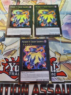 Yugioh - Number 14: Greedy Sarameya PGL2-EN017 NM 1st ed Gold Rare x3 - Image 1