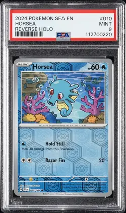 2024 POKEMON SFA EN-SHROUDED FABLE REVERSE HOLO #010 HORSEA PSA 9 - Image 1